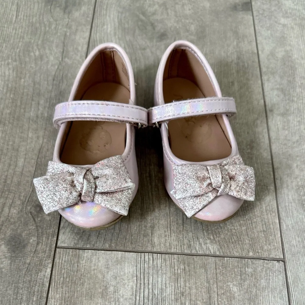 Sugar Toddler Girl Glitter Ribbon Dress Shoes Size 5 EUC